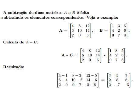 Ilustração da Subtração de Matrizes